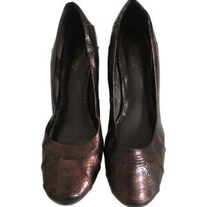 Kenneth Cole Reaction Copper Brown Snake Skin Wedge High Heel Shoes Size 10